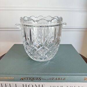 Vintage Clear Glass Ice Bucket with Handles Starburst & Diamond Pattern 5.5"